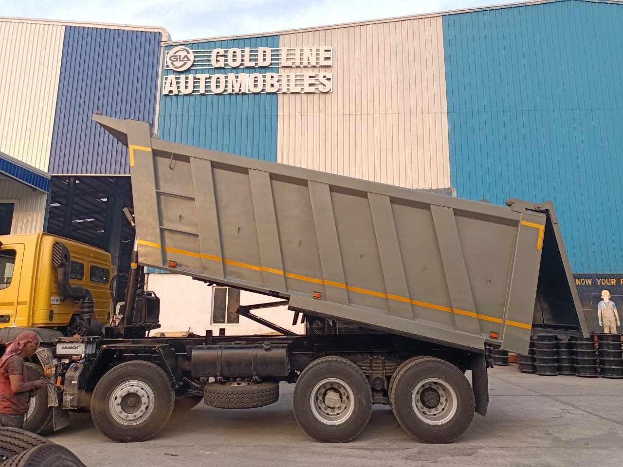 GoldLine Automobiles Tipper body raised at factory