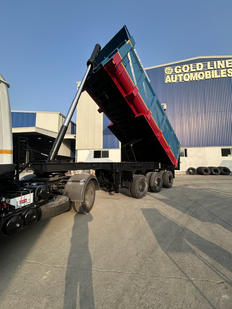 GoldLine Tip Trailer body raised at factory